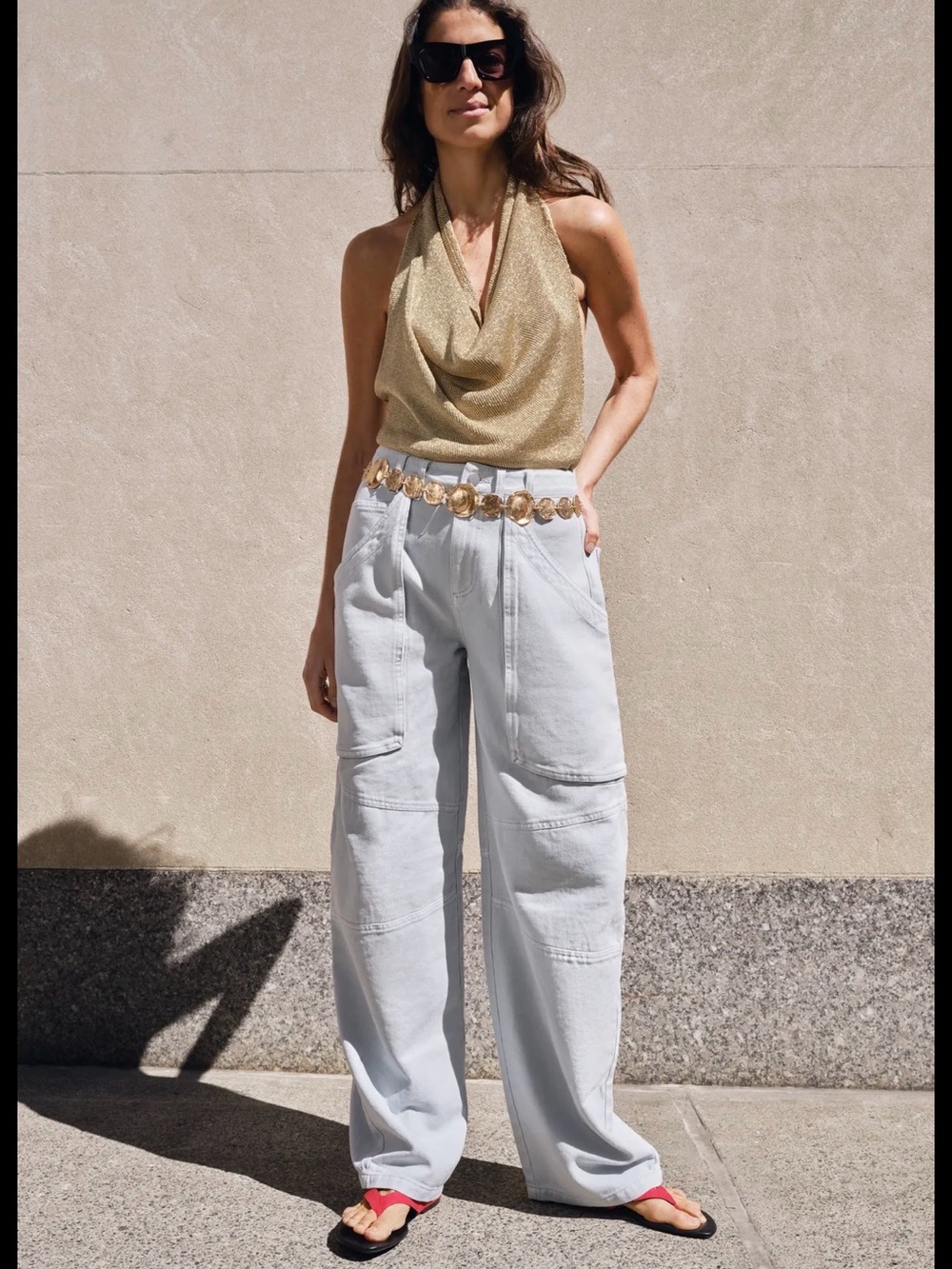 Zara Gold Metallic Thread Halter Knit Top